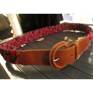 Medium Vintage 70's Southwestern Woven Elastic Leather Braided Belt Guatemala